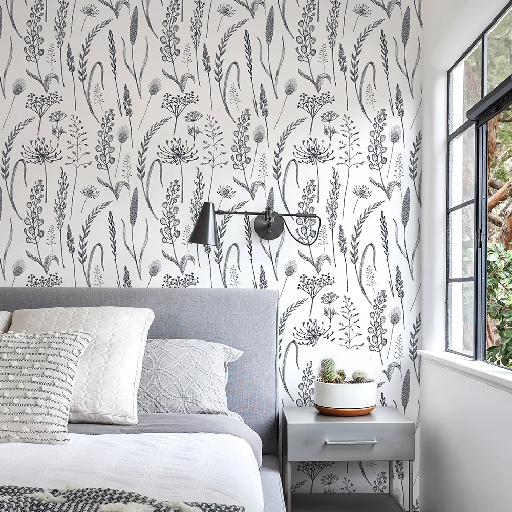 White Sketch Ear Of Leaf PVC Wallpaper Retro Simple Home Decor Waterproof Contact Paper Chic Flower Removable Wallpaper