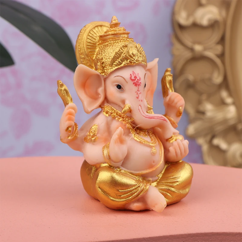 Gold Lord Ganesha Buddha Statue Elephant God Sculptures Ganesh Figurines Car Interior Ornament DIY Counter Desktop Decoration