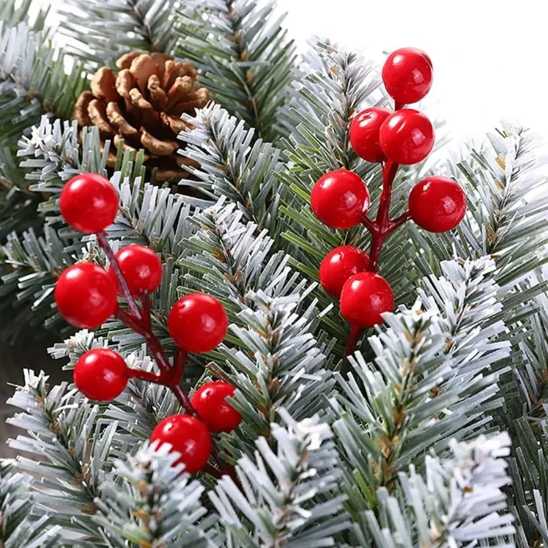 7 Head Christmas Artificial Red Berries Stems Branch Holly Berry Fake Flower DIY Wreath Xmas Tree New Year Party Home Decoration