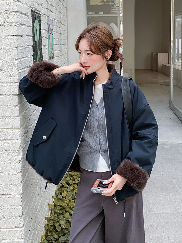 

Thiened Fce Double-Sided Wear Parka Coat Women ort Sle Casual Versatile Outerwear Winter Season Zipper Closure Korea...