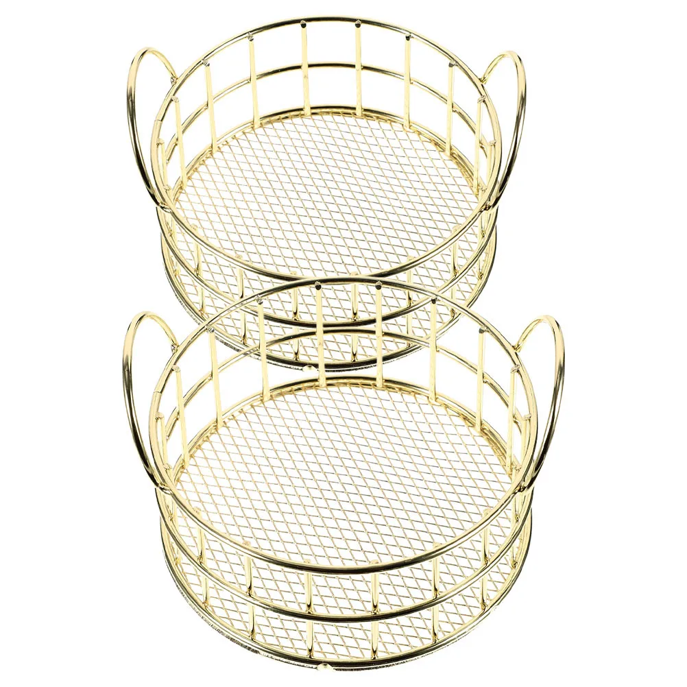 2 قطعة سلة معدنية الحديد الفن سطح المكتب تخزين حامل سلة تنظيم الأسلاك الصغيرة لأشتات الفاكهة ماكياج واللوازم المكتبية