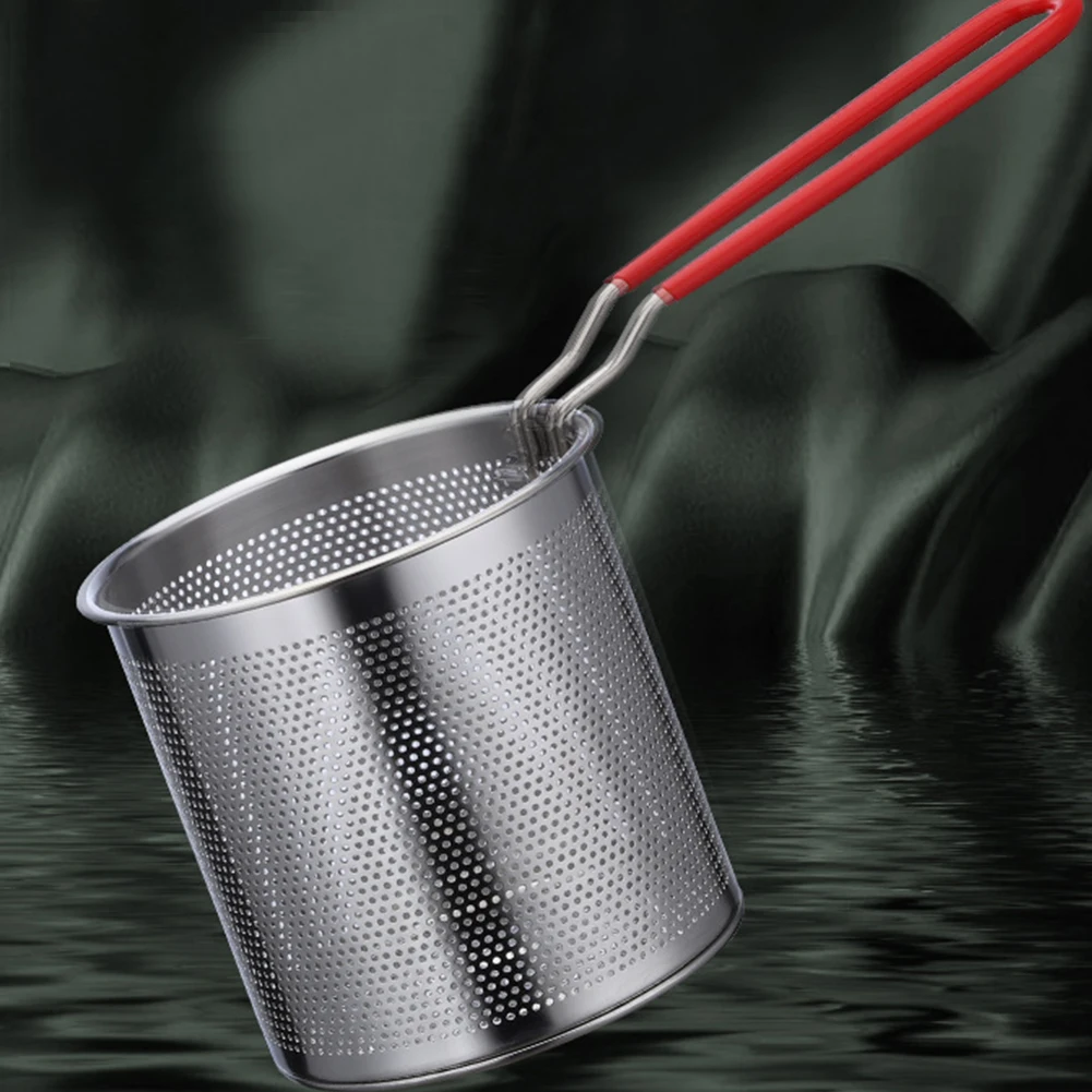 Panela de cozinha portátil com cesta de filtro, Mesh Frying Pasta Pan, 304 aço inoxidável para batatas fritas frango frito, 1200ml