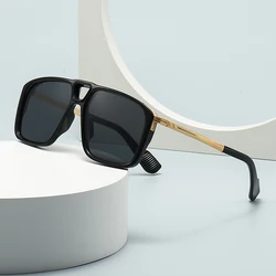 2024 New European and American Men's Aviator Glasses Retro Double Sorghum Square Frame Sunglasses Cross-Border Spot