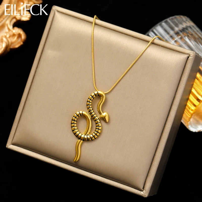 EILIECK 316L Stainless Steel Snake Pendant Necklace For Women Girl Luxury Design Waterproof Jewelry Lady Gift Party collier