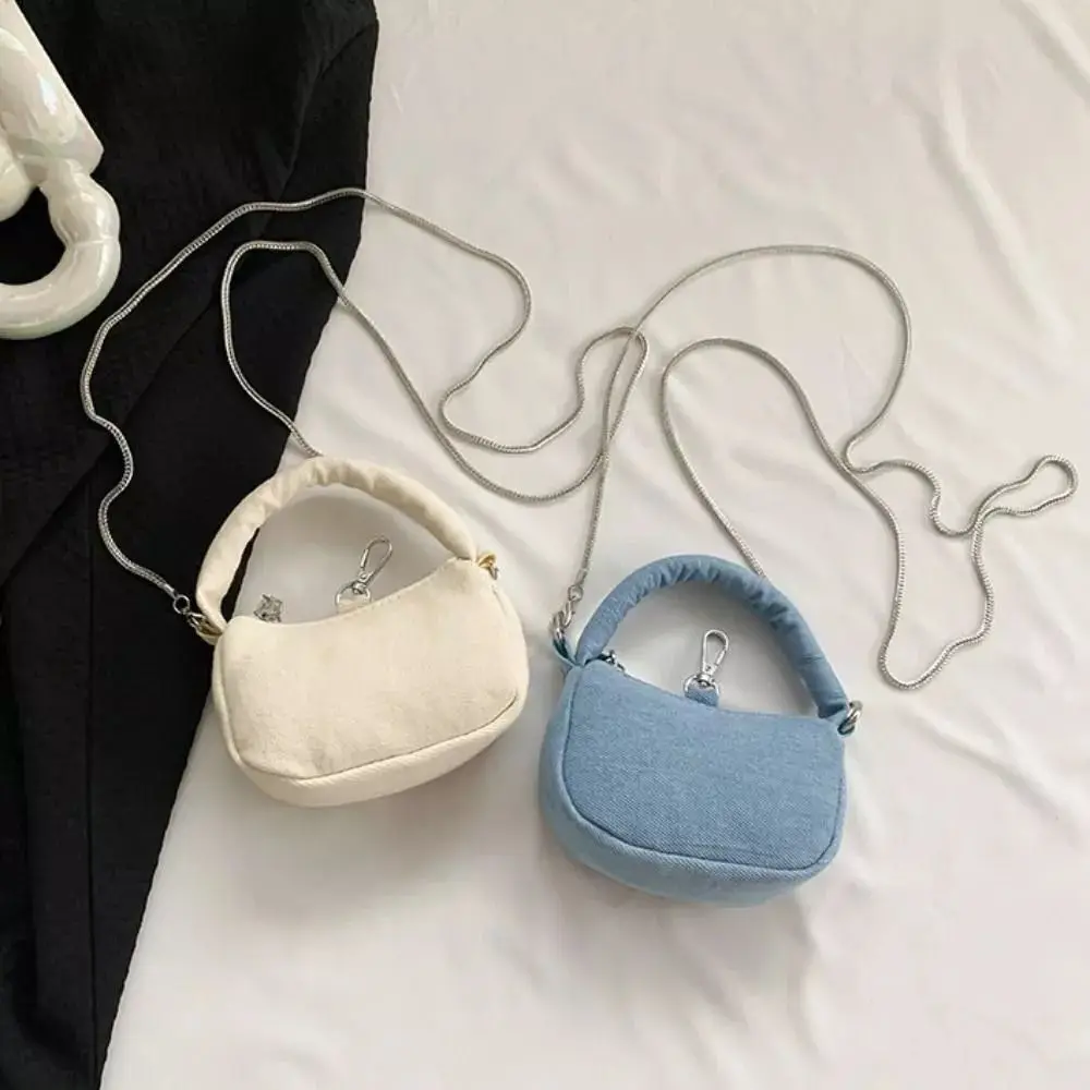 Casual Small Denim Handbag Square Headphone Bag Girl Shoulder Bag Zipper Lipstick Storage Bag Chain Crossbody Bag