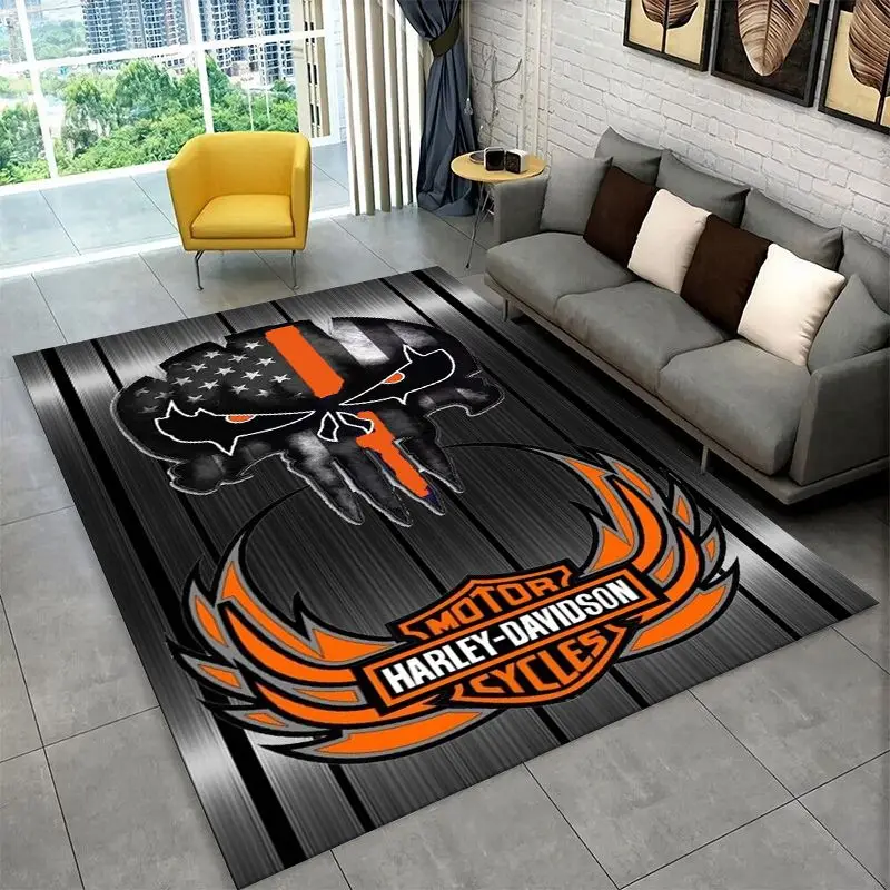 Retro H-Harleys Racing Moto Non-Slip Area Rug for Living Room,Bedroom,Playroom,Soft Carpet Floor Mat Home Decor Rug  Room view 6