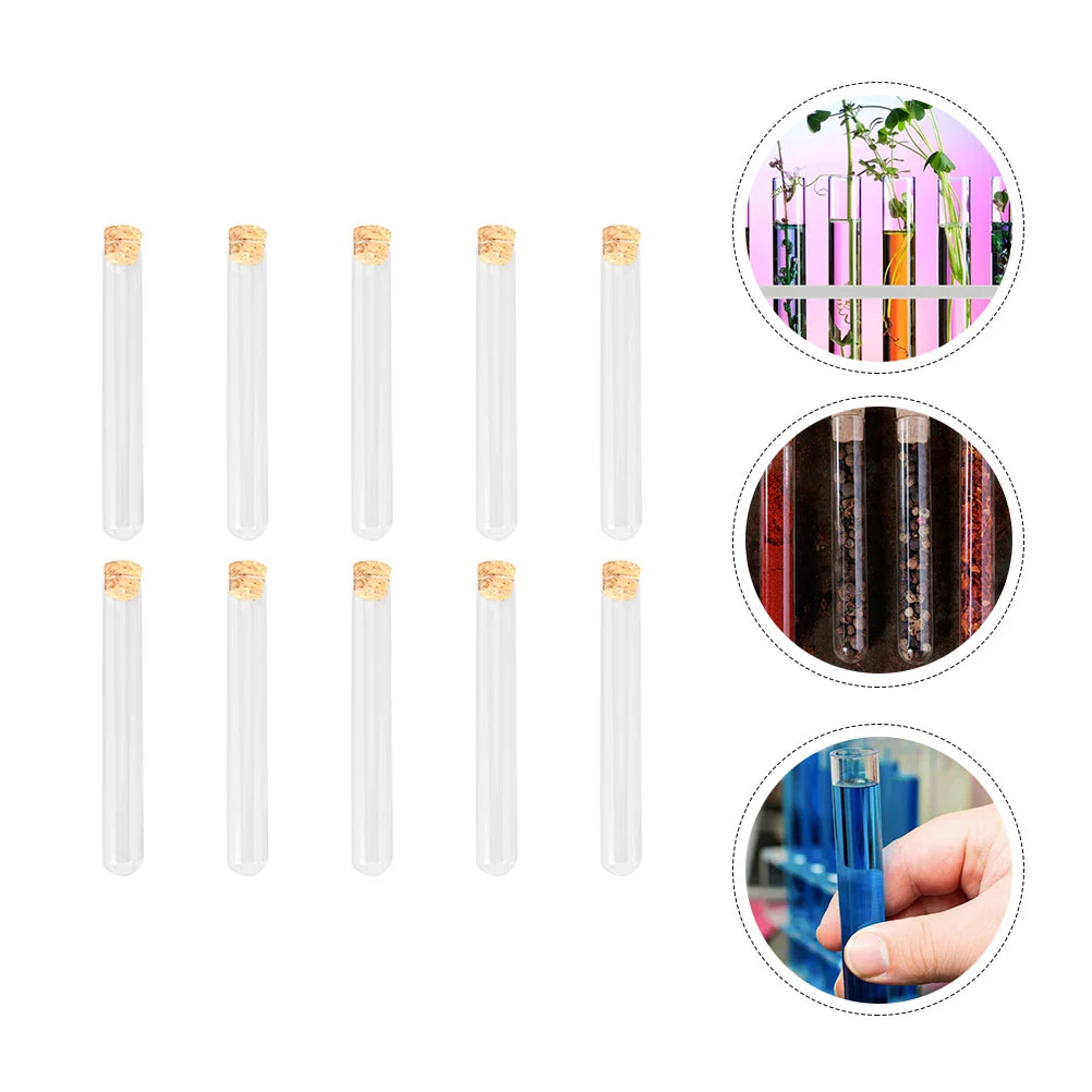 10 Pcs Test Tube Scientific Clear Retail Tubes Cone Stopper Sample Bottles Storage Container