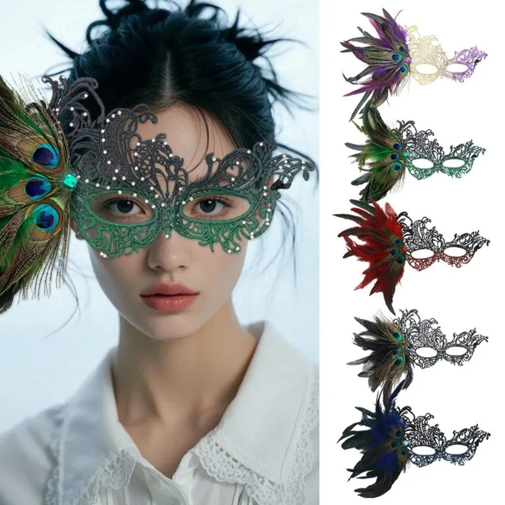 Rhinestone Half-Face Lace Mask Multicolor Seductive Style Masquerade Mask Masquerade Fancy Prom Halloween Festival Party Mask