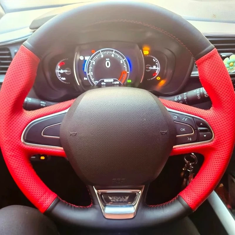 

Hand-stitched black red Genuine Leather car Steering Wheel Cover For Renault Kadjar Koleos Megane Talisman Espace 2015-2018