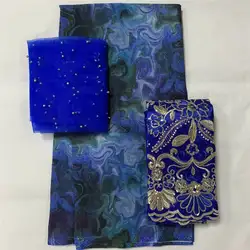 3 Piece Suit Lace Fabric 2023 Latest High Quality Embroidery Printing Cotton Fabric For Sewing Textile Material 2+5+2 Yards.63