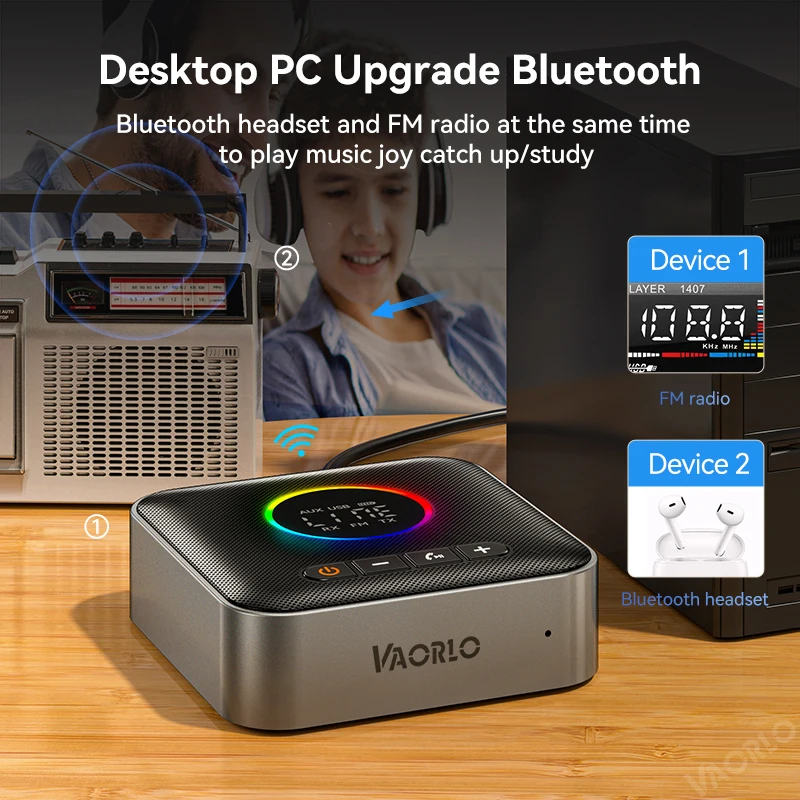 جهاز استقبال صوتي ملون RGB ، بلوتوث ، جهاز إرسال ، FM ، USB ، أضواء من من من نوع RCA AUX ، RCA HIFI ، موسيقى ، شاشة ليد ، محول لاسلكي ، 4 في 1