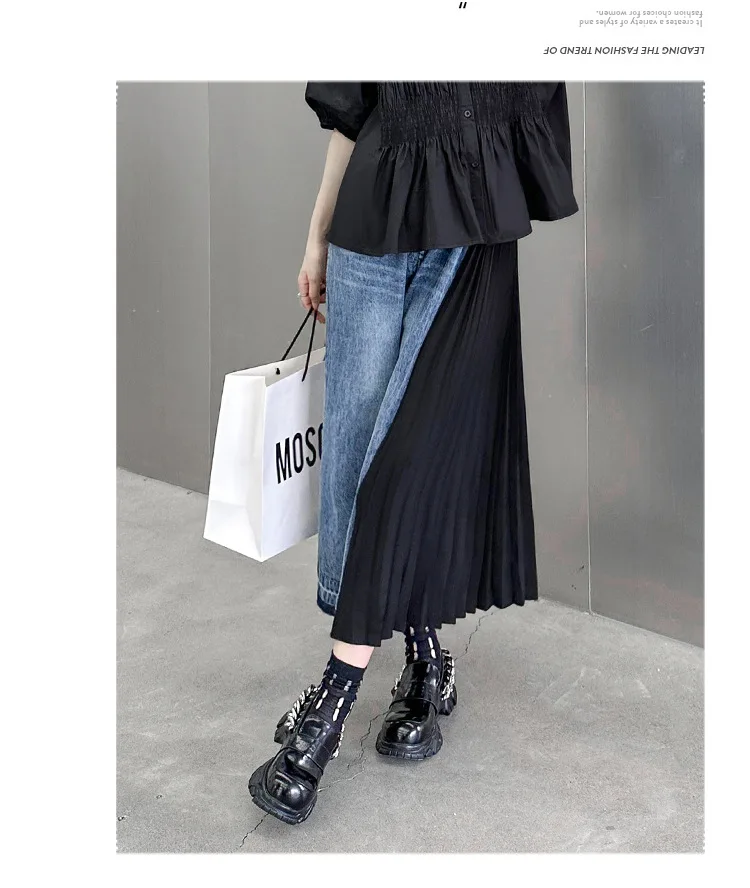 2026 nieuwe mode dames retro HK-stijl kleurblokken patchwork geplooide jeans zomer stijlvolle losse rechte casual enkelbroek