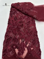 African Beads Lace Fabric 5 Yards 2025 High Quality Sequins Nigerian Wedding Material Luxury Groom Fabrics for Dresses Sewing