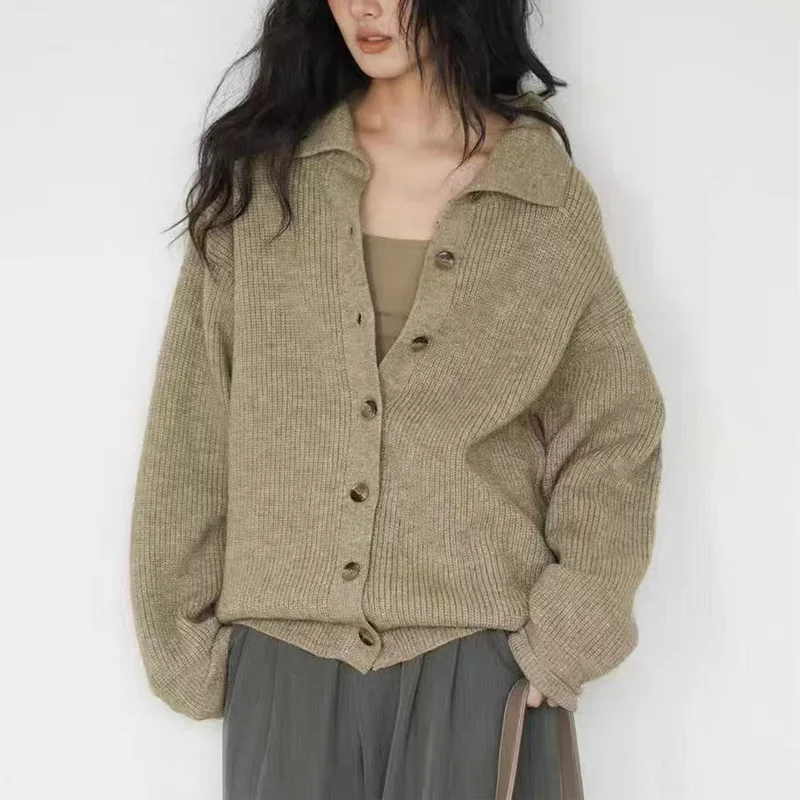 

Loose style sweater women's jacket autumn new solid color turtleneck knitted cardigan women knitwear sweater and cardigan coat
