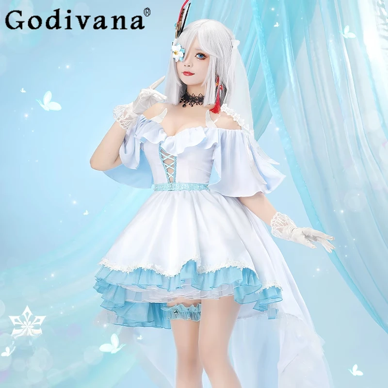 女性パーティーロールプレイドレスセットアニメゲーム原神インパクト衣装女性の夏のゴージャスな甘いウェディングドレスフルセット