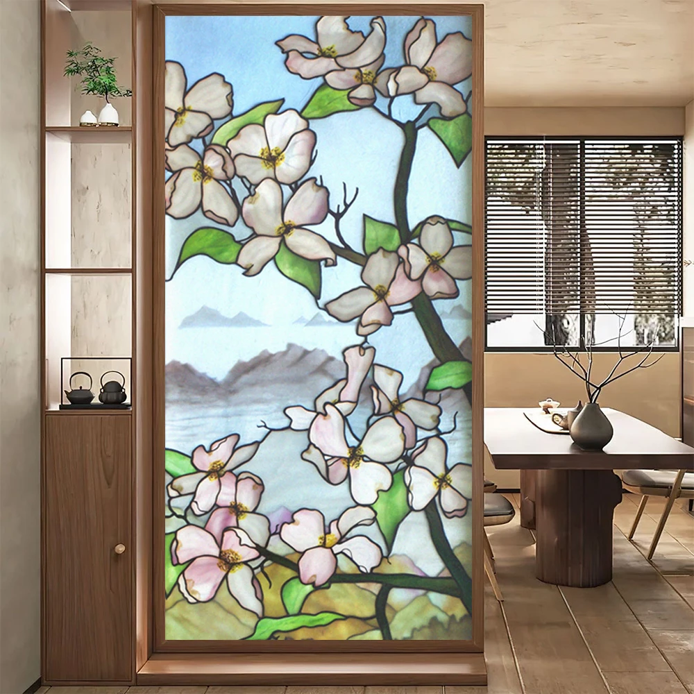 

Nordic Style Privacy Window Film Flower Pattern Non-glue Static Cling Stained Glass Door Sticker Anti UV Window Frosted Film