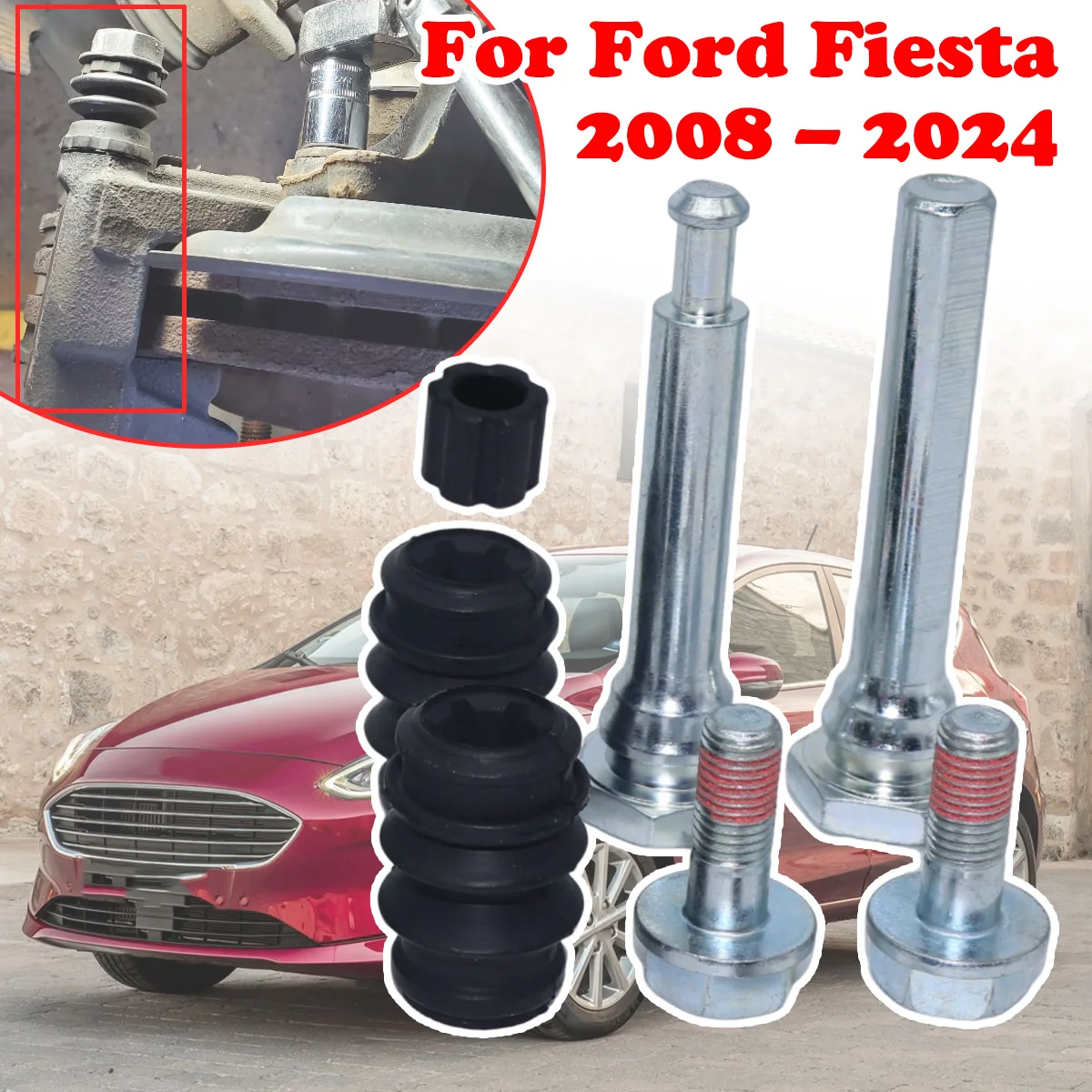 

Front Brake Caliper Slider Guide Pins Bolt Kit For Ford Fiesta 2008 - 2024 Left Right Disc Housing Bellows Sleeve Bushing Parts