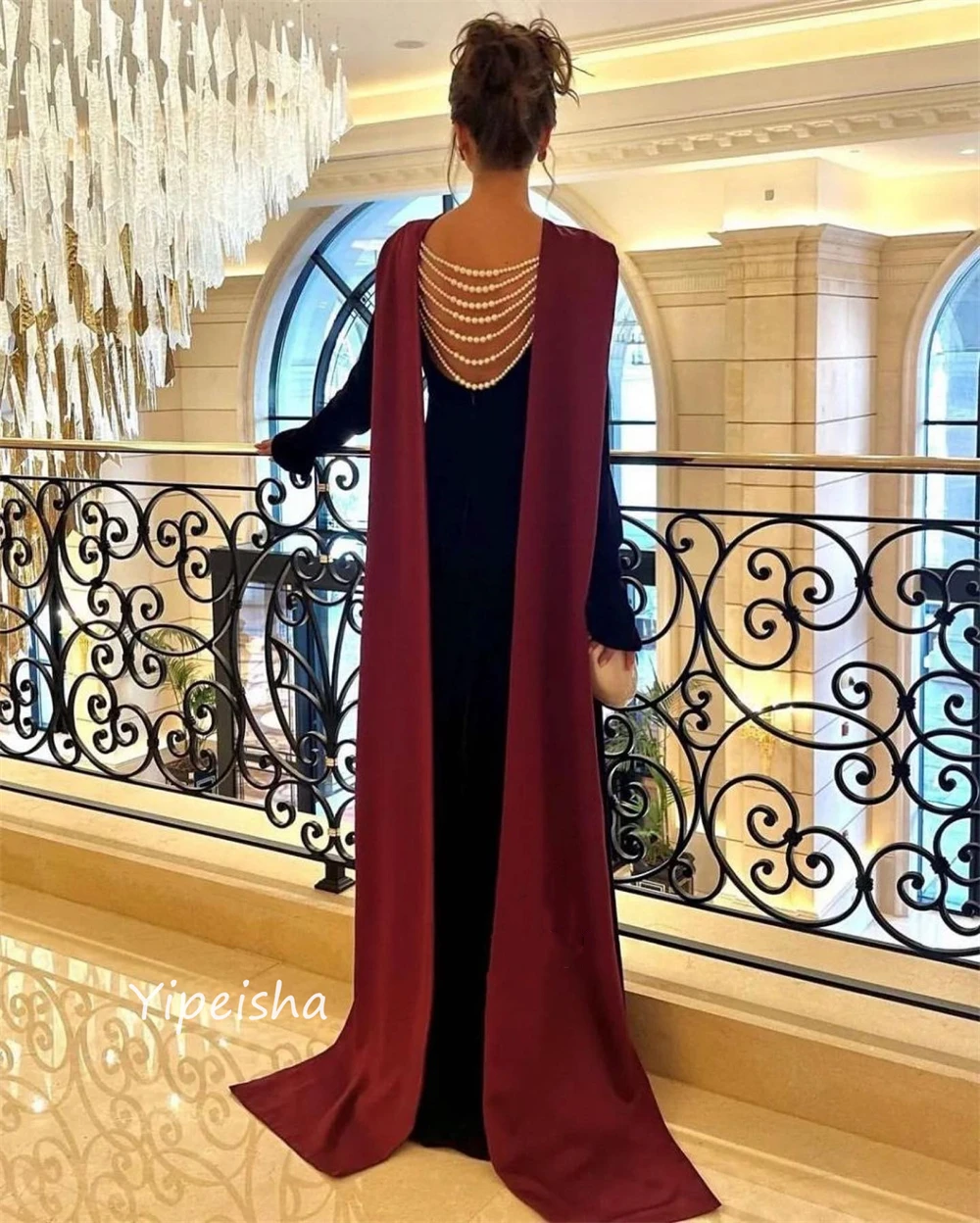 Exquisite Formal High collar A-line Beading Floor-Length Velour Bespoke Occasion Dresses Evening 