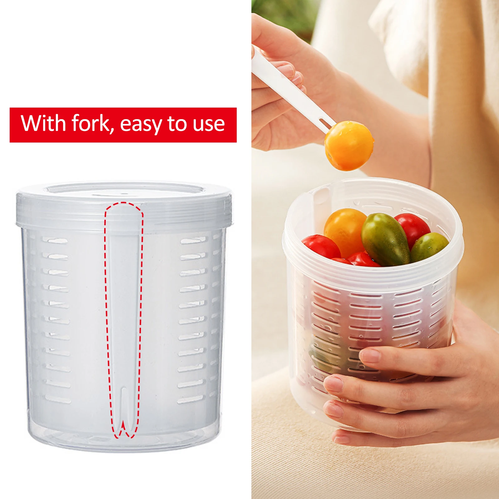 Cups Storage Container Dry Wet Separation Plastic Pickle Jar Double Layer Drainage Strong And Durable 800ml With Strainer Insert