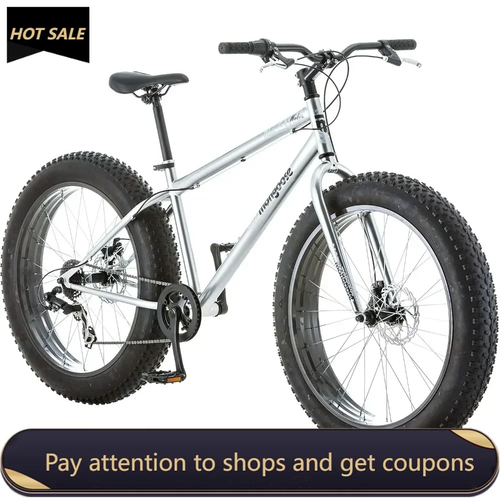 

Malus Mens and Women Fat Tire Mountain Bike，26-Inch Bicycle Wheels，4-Inch Wide Knobby Tires，Steel Frame，Disc Brakes Freight free