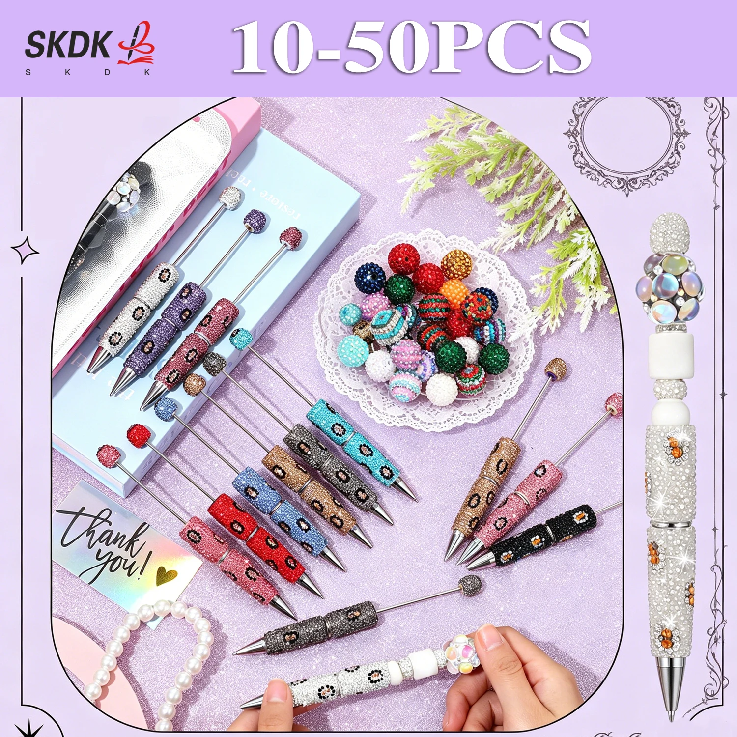 

10-50Pcs Leopard Print DIY Beaded Ballpoint PenHandmade Full Rhinestone Inlaid BeadPen Creative Stationery Gift for Daily Office