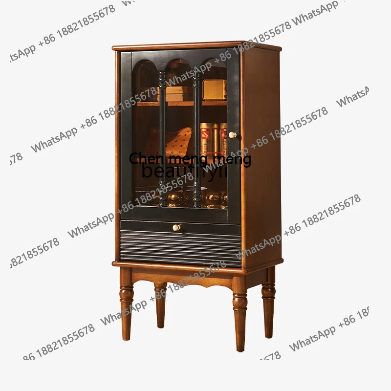 

French retro solid wood display cabinet American small apartment storage locker designer medieval living room side cabinet H