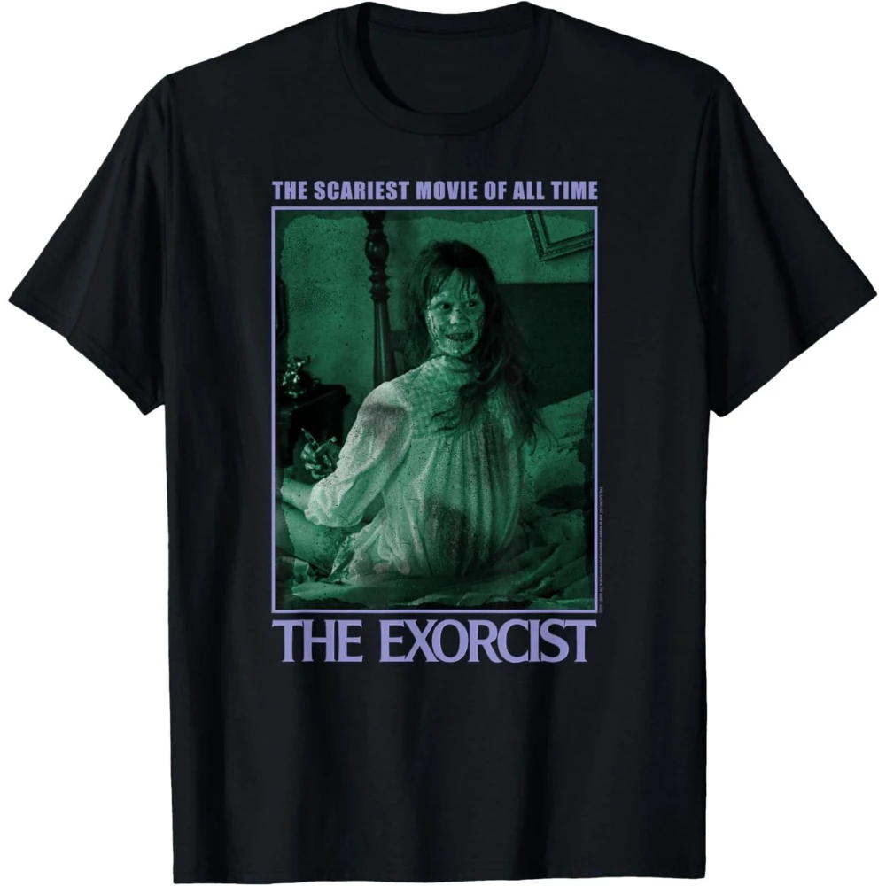 Camiseta do Filme O Exorcista com Estampa Icônica da Cena da Regan MacNeil Possuída e do Padre, Confortável e Macia, Unissex, para Homens