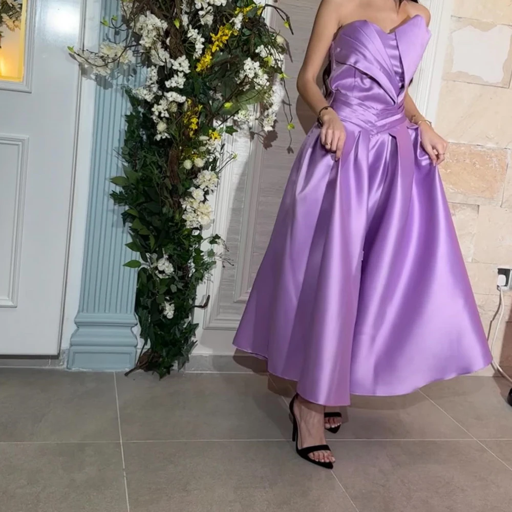 

Customized Satin A-Line Strapless Evening Dress Floor Length Sleeveless Temperament Solid Color Party Gowns Saudi Arabia 2024