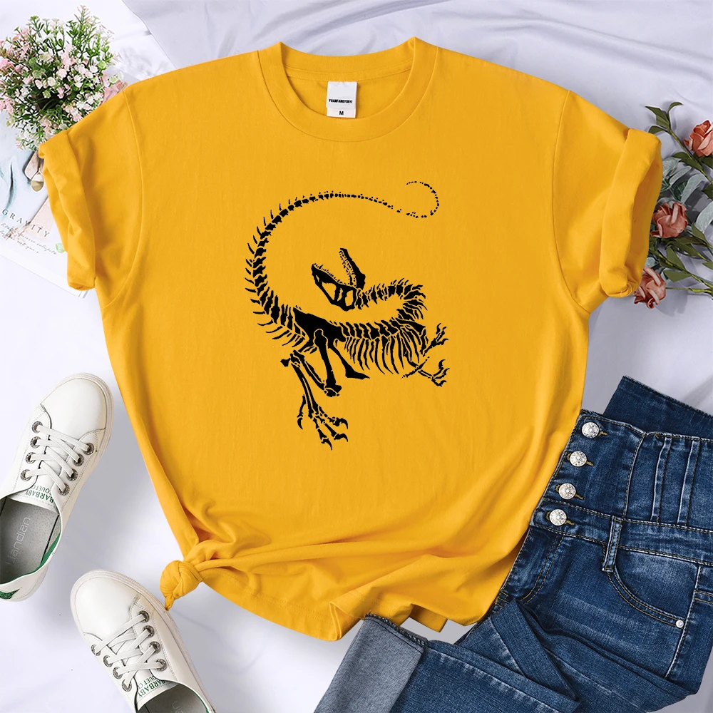 Velociraptor Skeleton Retro Y2K Womens T Shirts Street Personality Crop Top Cool Sport Tee Clothing Breathable Summer T-Shirts