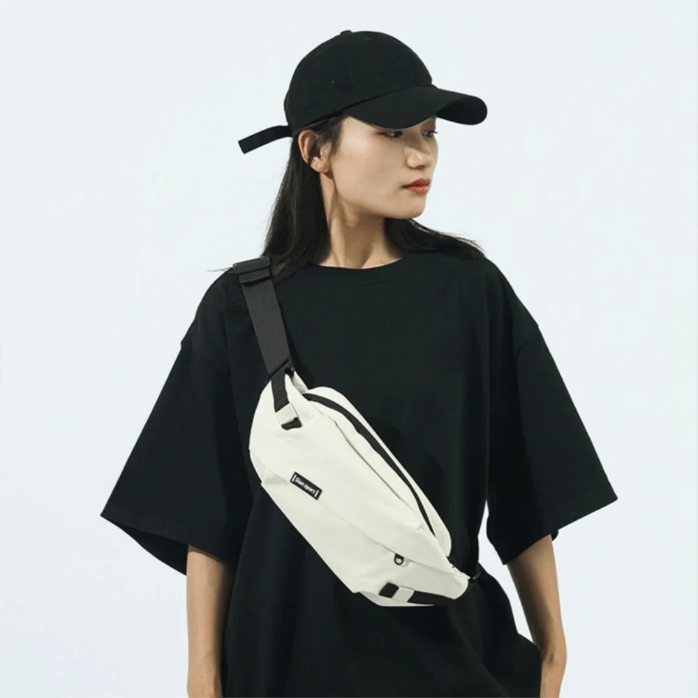 

Stylish Large Capacity Nylon Panelled Waist Packs Lightweight Trendy Crossbody Bag One Shoulder Zipper Messenger Bag Outdoor