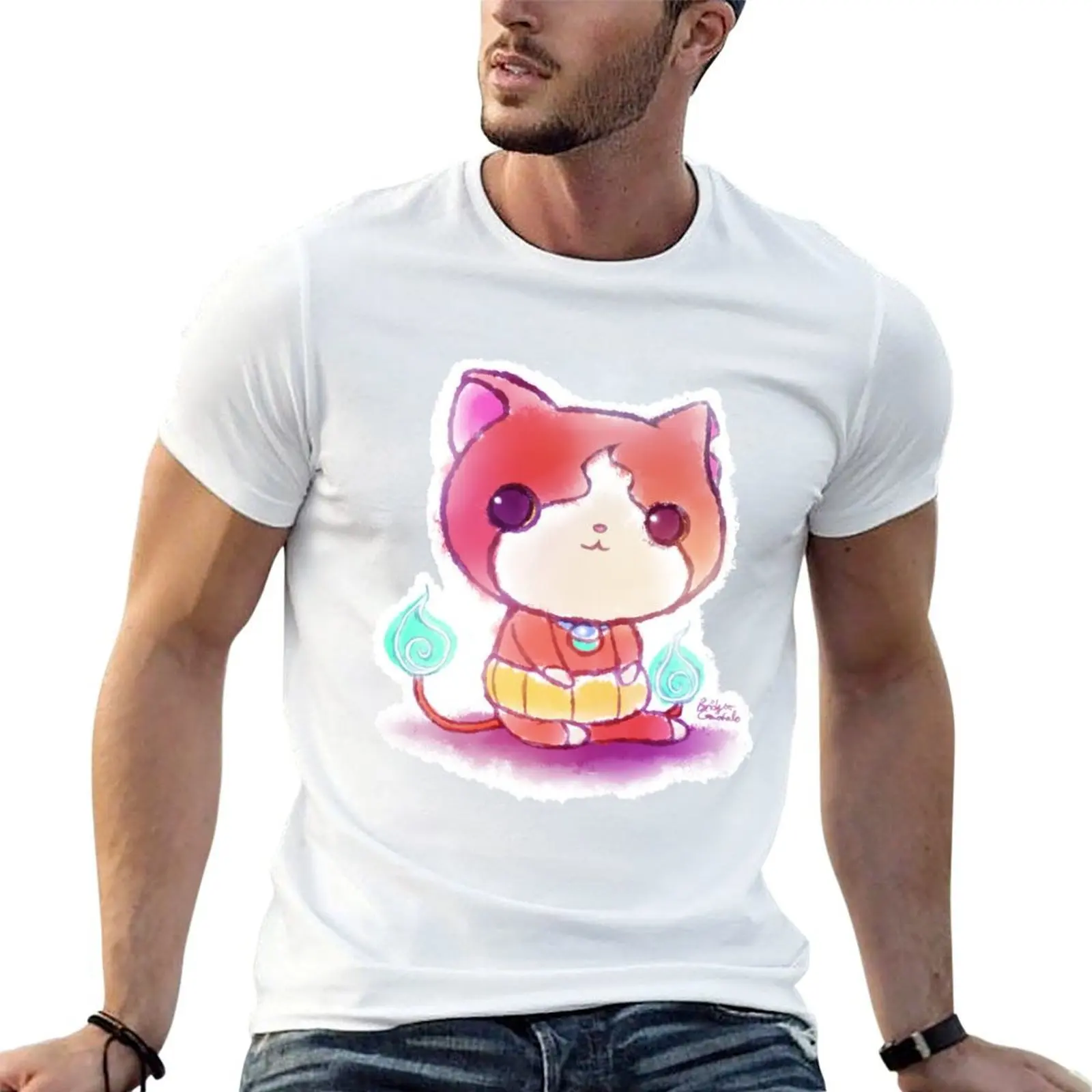 

Милая мужская хлопковая рубашка Yo-Kai Watch, рубашка, мужская футболка Jibanyan для хлопка, футболки со процентом t 100, принты