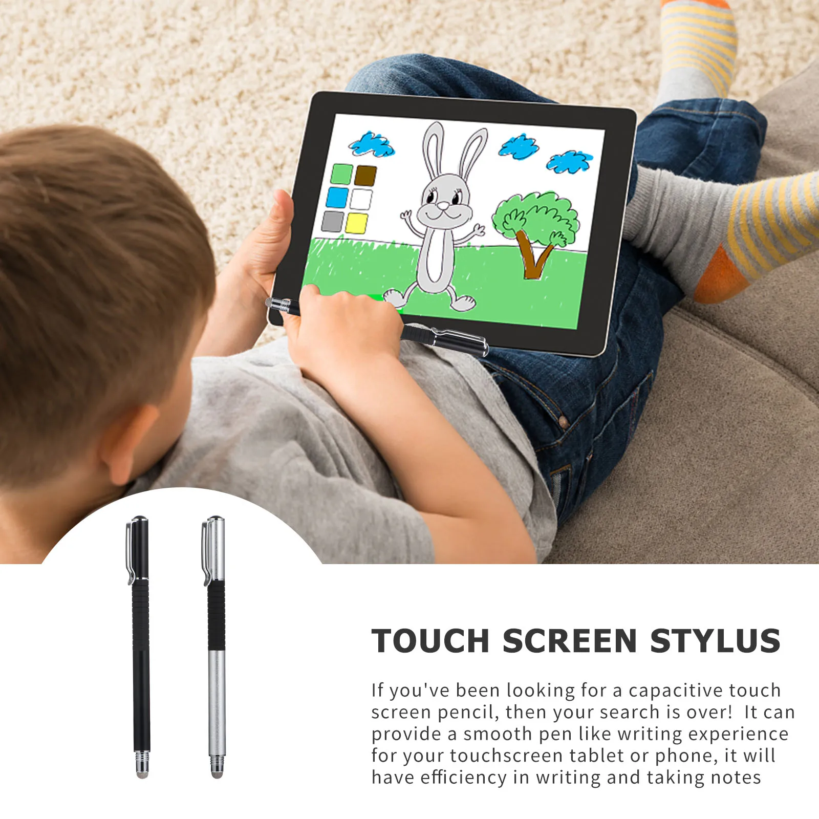 

2 Stylus Pen Set High Sensitive Capacitive Nib for Touchscreen Devices Screen Pens Precise Writing Replaceable Tip Black Phone