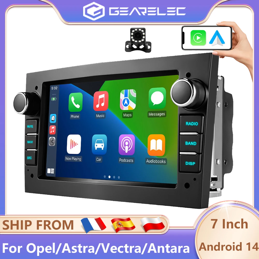 GEARELEC 7 Zoll Auto-Multimedia-Player für Opel Astra H G J Zafira B Corsa C D Antara Vectra Vivaro Autoradio Android 14 2 DIN CarPlay