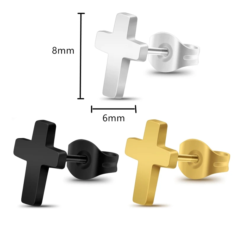 Punk Tiny Cross Earrings Stainless Steel Piercing Jewelry Cross Stud Earrings