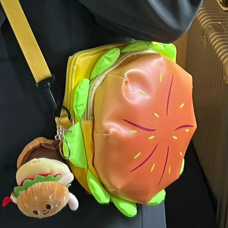 Fashion Hamburger Cartoon Cheese Laptop Storage Zipper Portable Casual Tote Backpack Travel Outdoor Vacation Cross Body Backpack