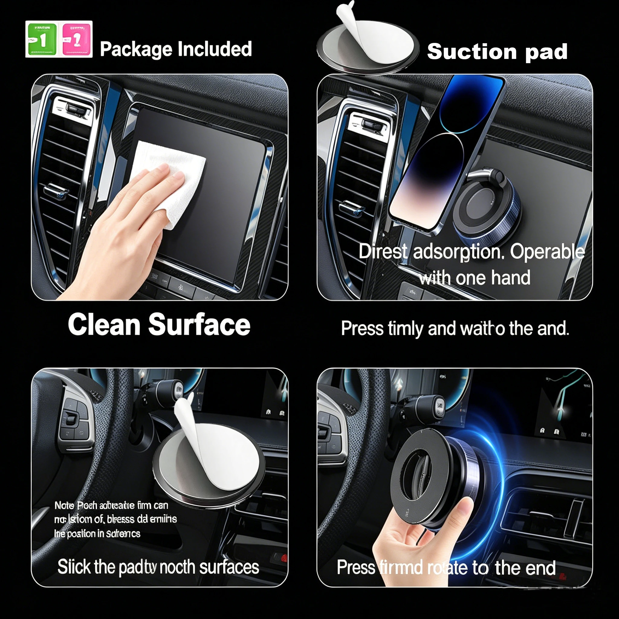 Upgraded Foldable Magnetic Car Phone Holder – N52 Magnet, 360° Rotatable, Dashboard Suction Cup, ABS, with Wrench & Mount Pad