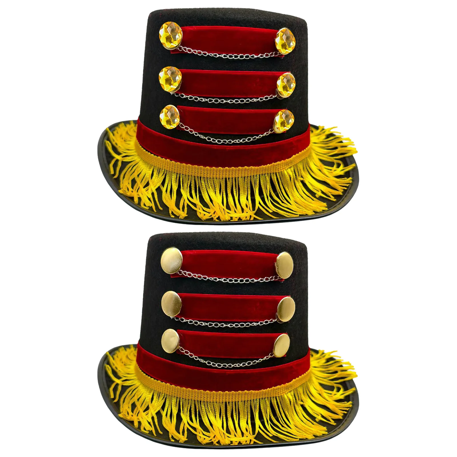 

Ringmaster Top Hat Red Black Circus Coachman Hat Gold Fringe Magician Hat Carnival Burlesque Halloween Steampunk Coplay Props