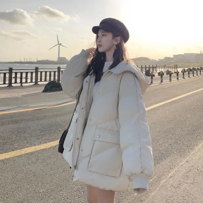

Winter New Pocket Casual Parkas Zipper Cardigan Hooded Cotton-padded Women Thicke Snow Wear Coats Thermal Jacket Outwear