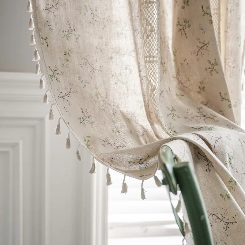 

American Beige Square Crochet Stitching Floral Partition Curtain Short Curtain Door Curtain Floating Window Kitchen Curtain