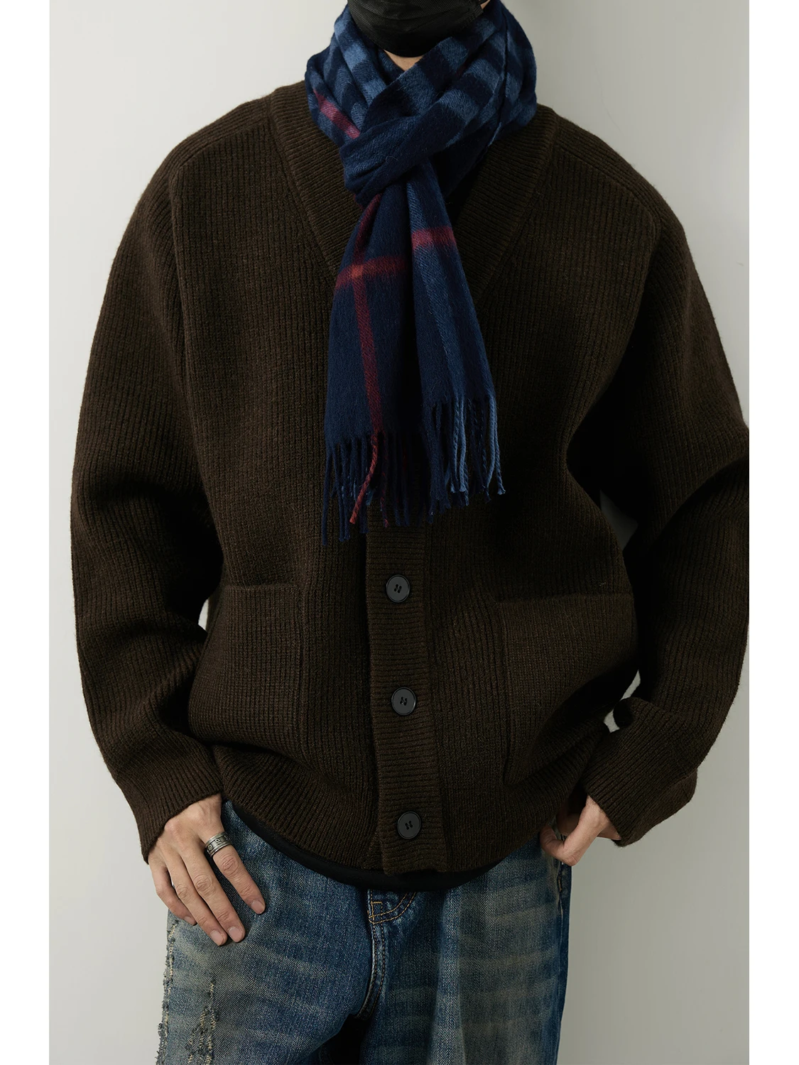 

Теплый вязаный свитер LH Store Heavyweight Casual в винтажном стиле, свободный кардиган с V-образным вырезом, верхняя одежда с длинными рукавами