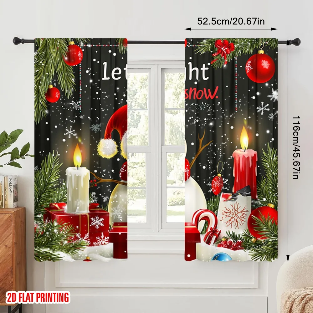 2pcs,2D plane printing Curtain Fabric Cute Snowman Merry Christmas Eve (2) Durable 100% Polyester Fabric (without rod) Holiday