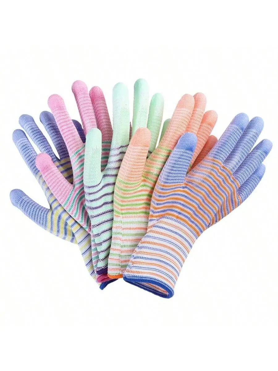 1/5 Pair Multicolor Striped Gardening Work Gloves, Non-Slip And Abrasion Resistant, Unisex Work Safety Gloves Nitrile gloves