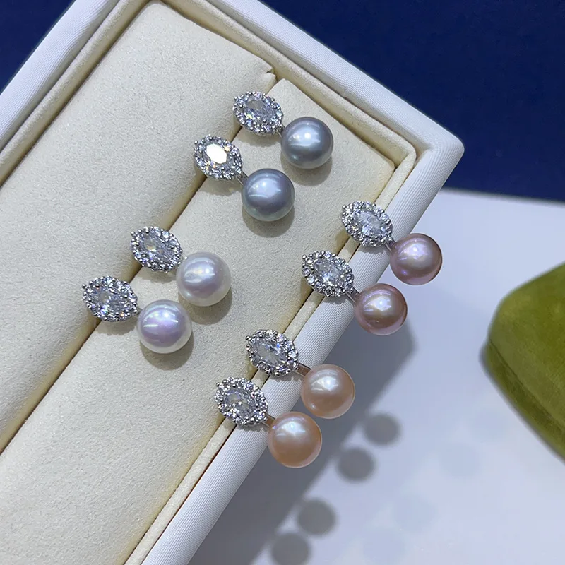 

French Retro Blue Gemstone Pearl Fashion Gentle High-end Temperament Niche Design Sense Stud Earrings