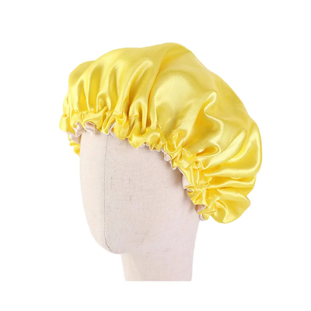 Kids Satin Sleeping Hat Double Layer Elastic Adjustable Protects Hairstyle Prevents Hair Mash Wash Face Shower