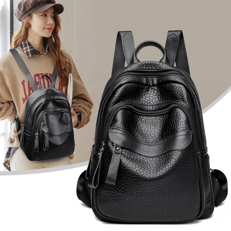 Splicing Cowhide Leather Brand Women Classic Luxury Travel Feminine Backpack Female School Bag Girls Mochilas Feminina Bagpack