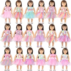 Lovely Double Layered Unicorn Dress Clothes For American 18 Inch Baby Girl Doll Smile Skirts For 43cm Baby New Born Doll DIY Toy
