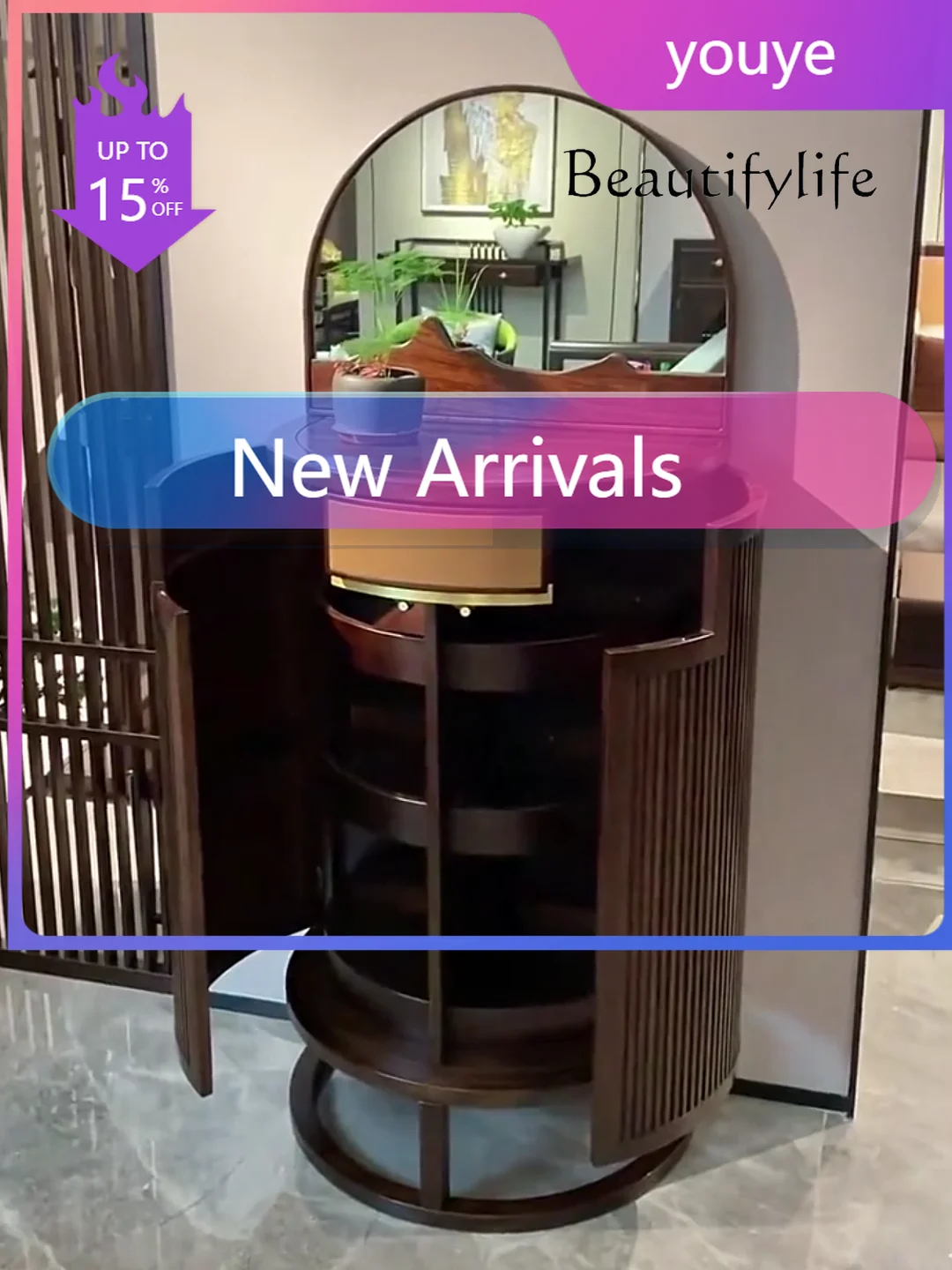 

N19 Туалетный столик в китайском стиле из массива дерева Ugyen, круглый, современный, для спальни, с местом для хранения украшений