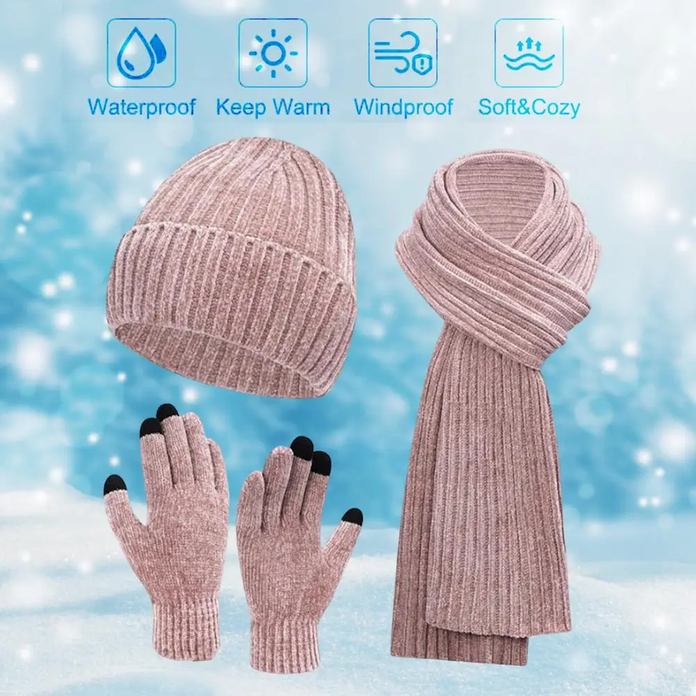 Weather Gear Cozy Winter Accessories Set Knitted Hat Scarf Gloves Unisex Thick Warm Outdoor Gear with Touch Screen Sensitivity