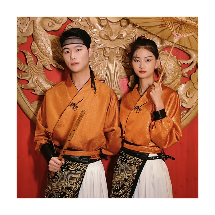 FREE DESIGN Hotel uniform The orange Chinese Traditional Hanfu A waiter Customized Wholesale