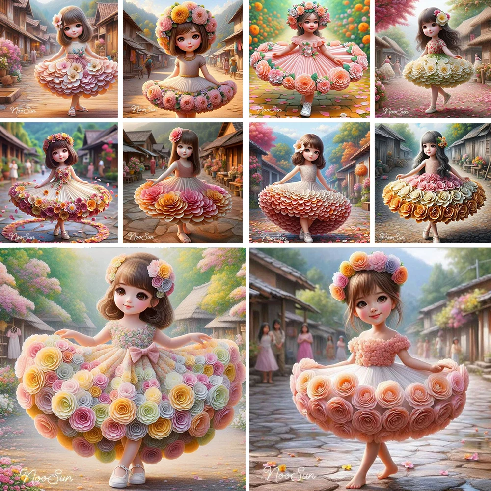 Cartoon Flower Princess Dress 5D Full Circle Diamond Painting Kit Cute Big Eyed Girl DIY Diamond Mosaic Embroidery Cross Stitch